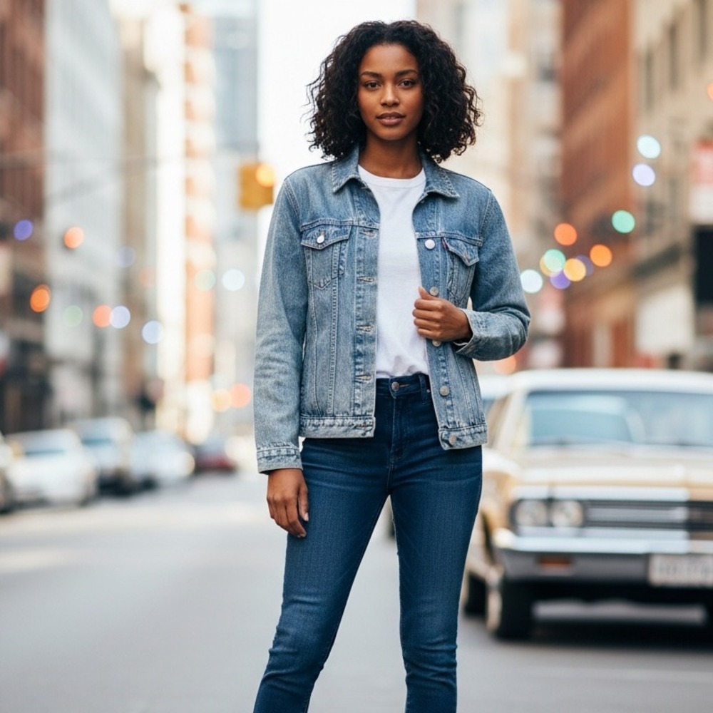 Gap Denim Jacket‎ Womens Sz Medium Blue Jean Trucker Classic Look Casual Y2K 90s